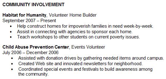 optional resume section community involvement how to list community service on resume examples