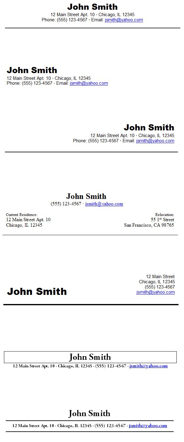 Example Resume Headers 