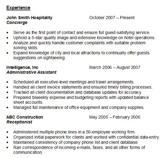 Resume Experience Examples
