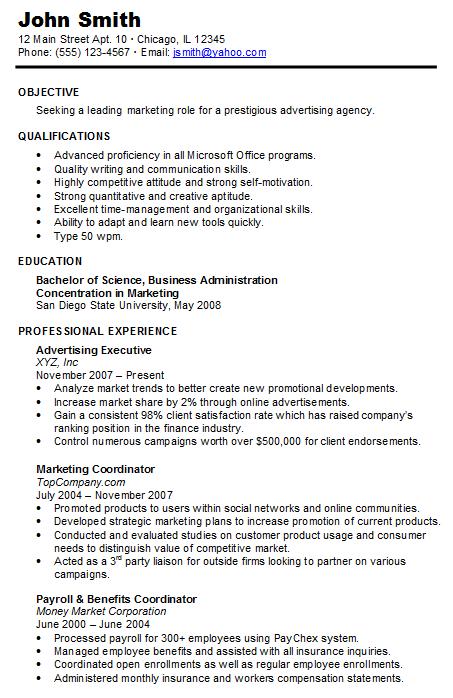 Resume chronological sample