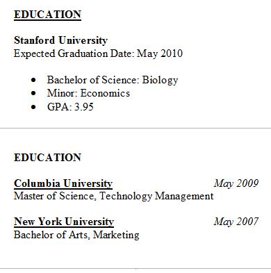 Resume Education Tips Amp Samples