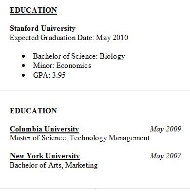 Resume Education Section