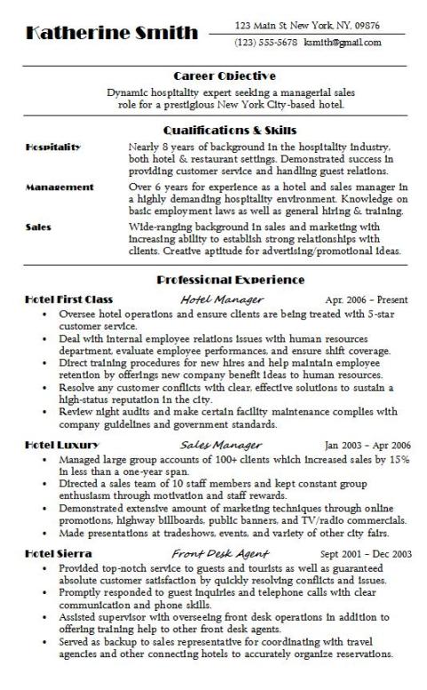 Resume hospitality sample